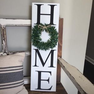 White HOME wooden sign vintage distressed rustic
